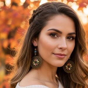 Bohemian Bronze-Tone Filigree Drop Earrings with Colorful Enamel Accents Women’s